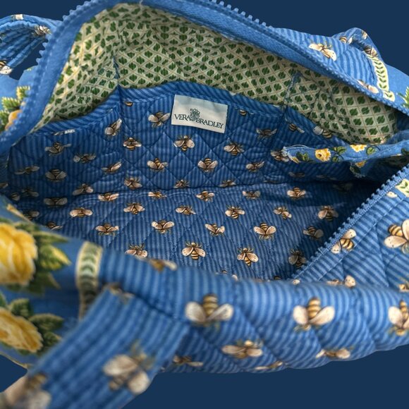 Y2K Vera Bradley Blue Bee Yellow Roses Flowers Barrel Satchel Bag Purse - Picture 10 of 12